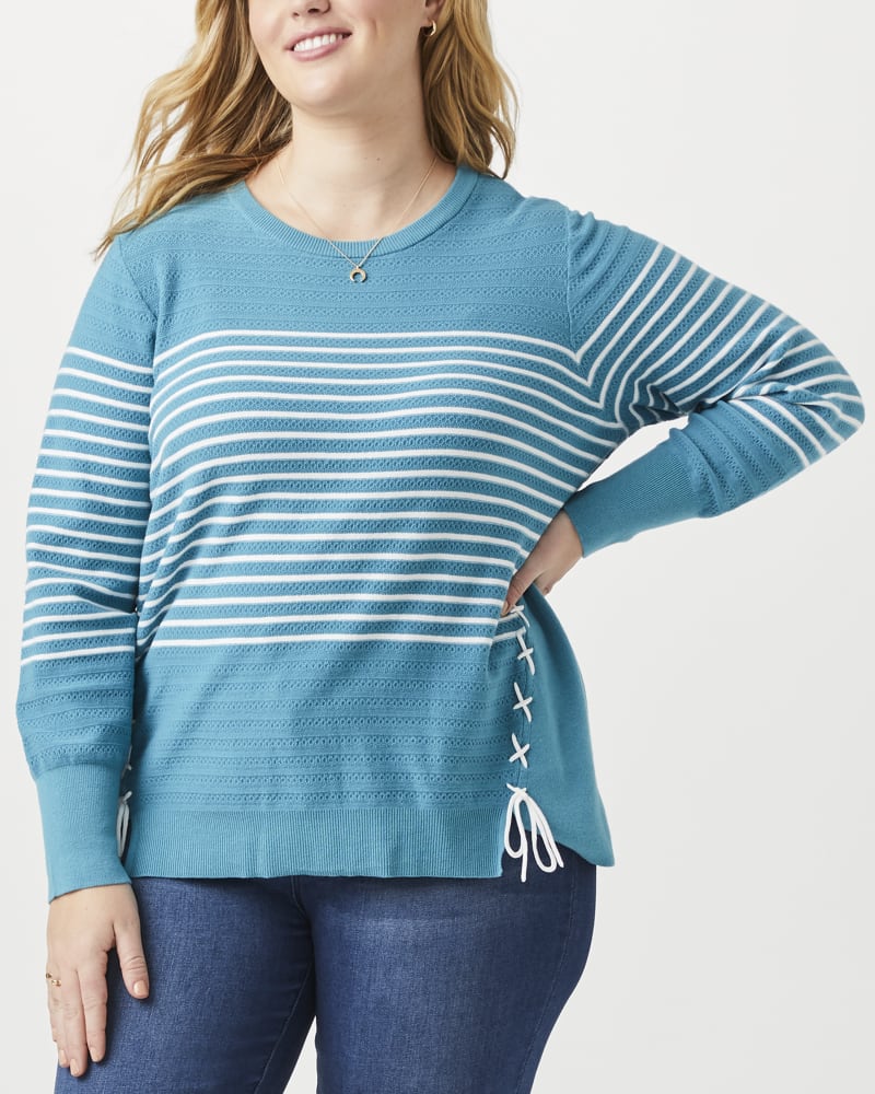 Front of plus size Eliza Striped Sweater by Molly&Isadora | Dia&Co | dia_product_style_image_id:152088